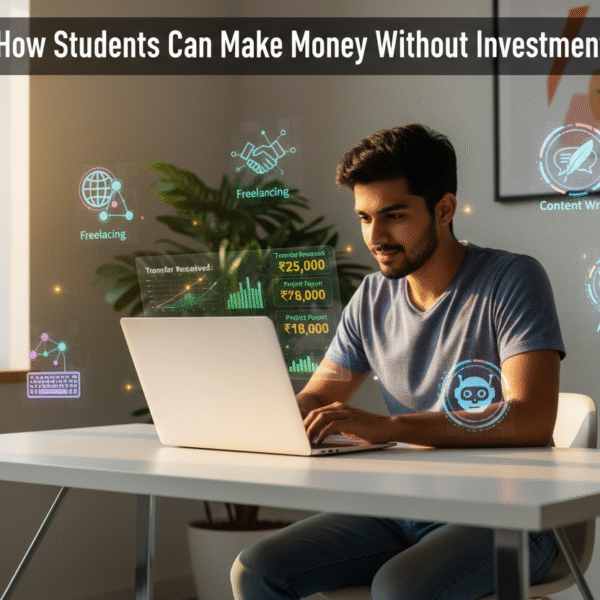 Student earning money online using a laptop without any investment.