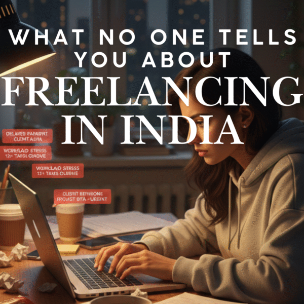 Young freelancer working on a laptop at home, representing the reality of freelancing in India.