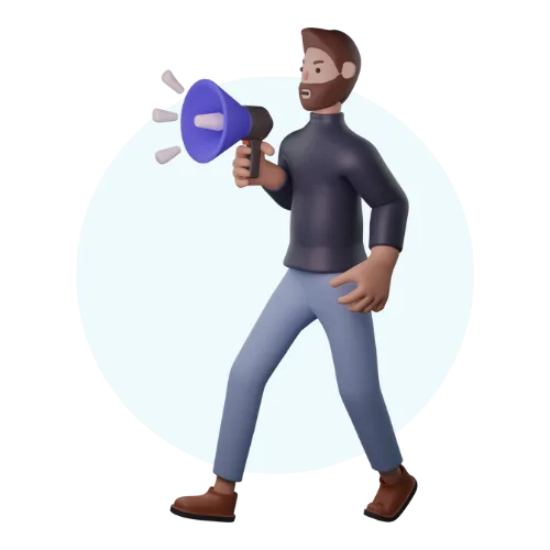 A cartoon man with a megaphone.